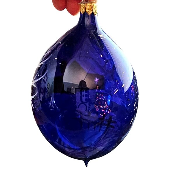 Hand-Painted Glass Christmas Ornament With Snowy Cabin Scene - Picture 2 of 5